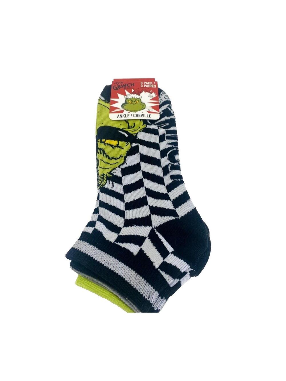 Dr. Seuss The Grinch Christmas Socks 3-Pack Unisex Festive Ankle Holiday Gift Ne